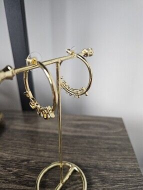 Gold Hoop Earrings with Letter Charms - Unbranded